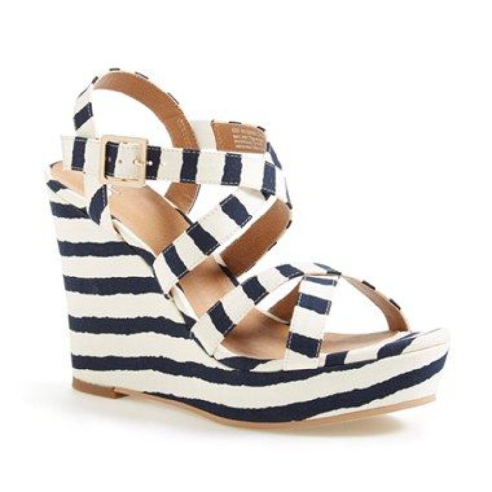 BP. 'Summers' Wedge Sandal (Women) | Nordstrom - size 8.5- Navy Stripes